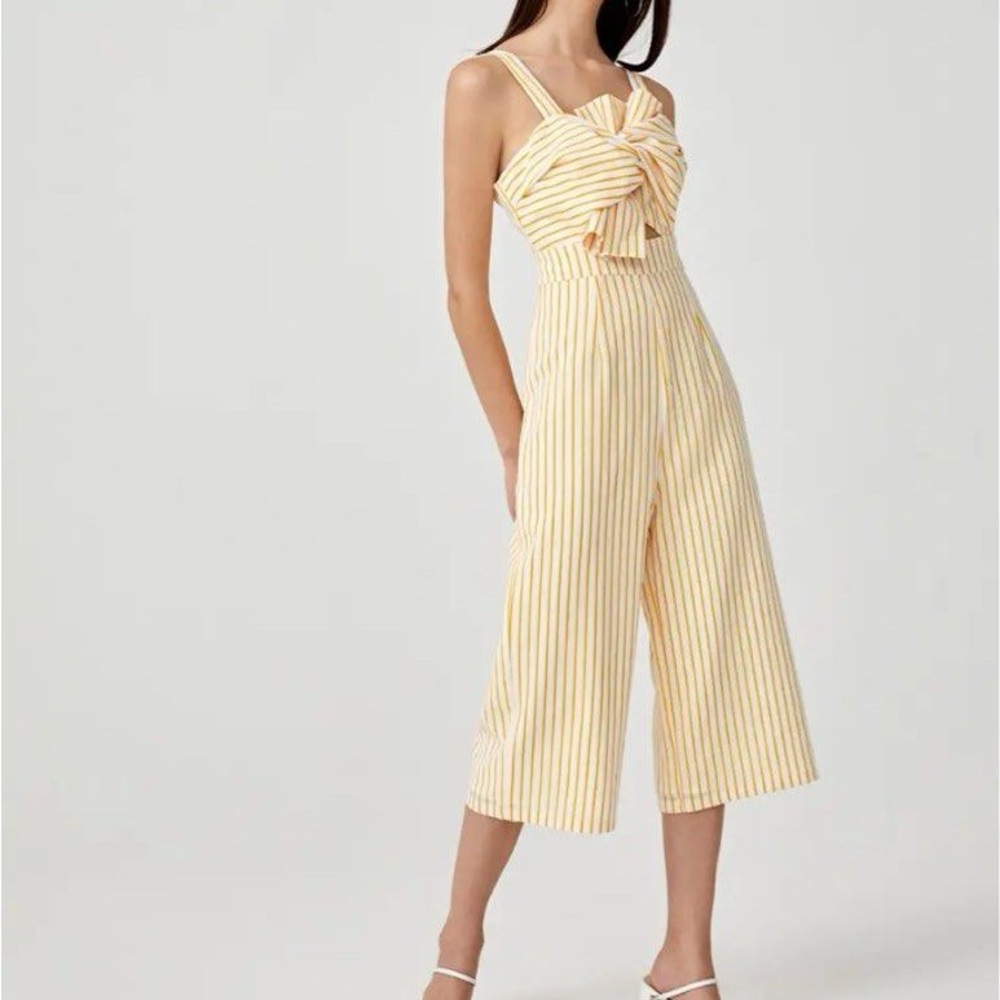 Love Bonito Striped Yellow Tie-Front Knot Midi Jumpsuit